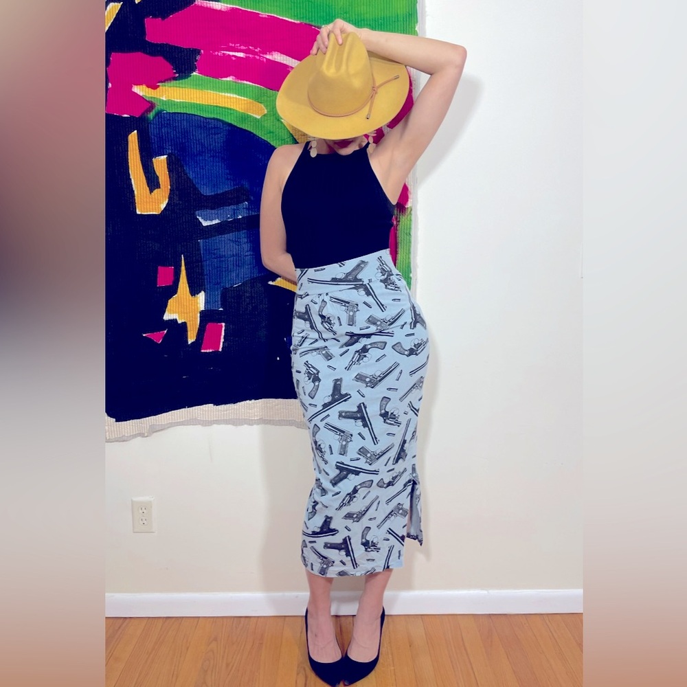 Vintage Betsey Johnson cotton jersey gun print skirt ORIGINAL 1985 collection